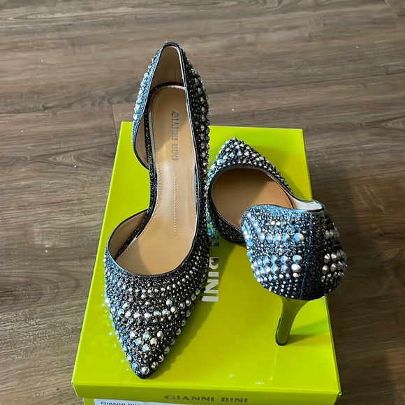 Gianni Bini Mariah Black and Silver Jeweled stiletto heel size 8.5 LIKE NEW - Picture 5 of 12